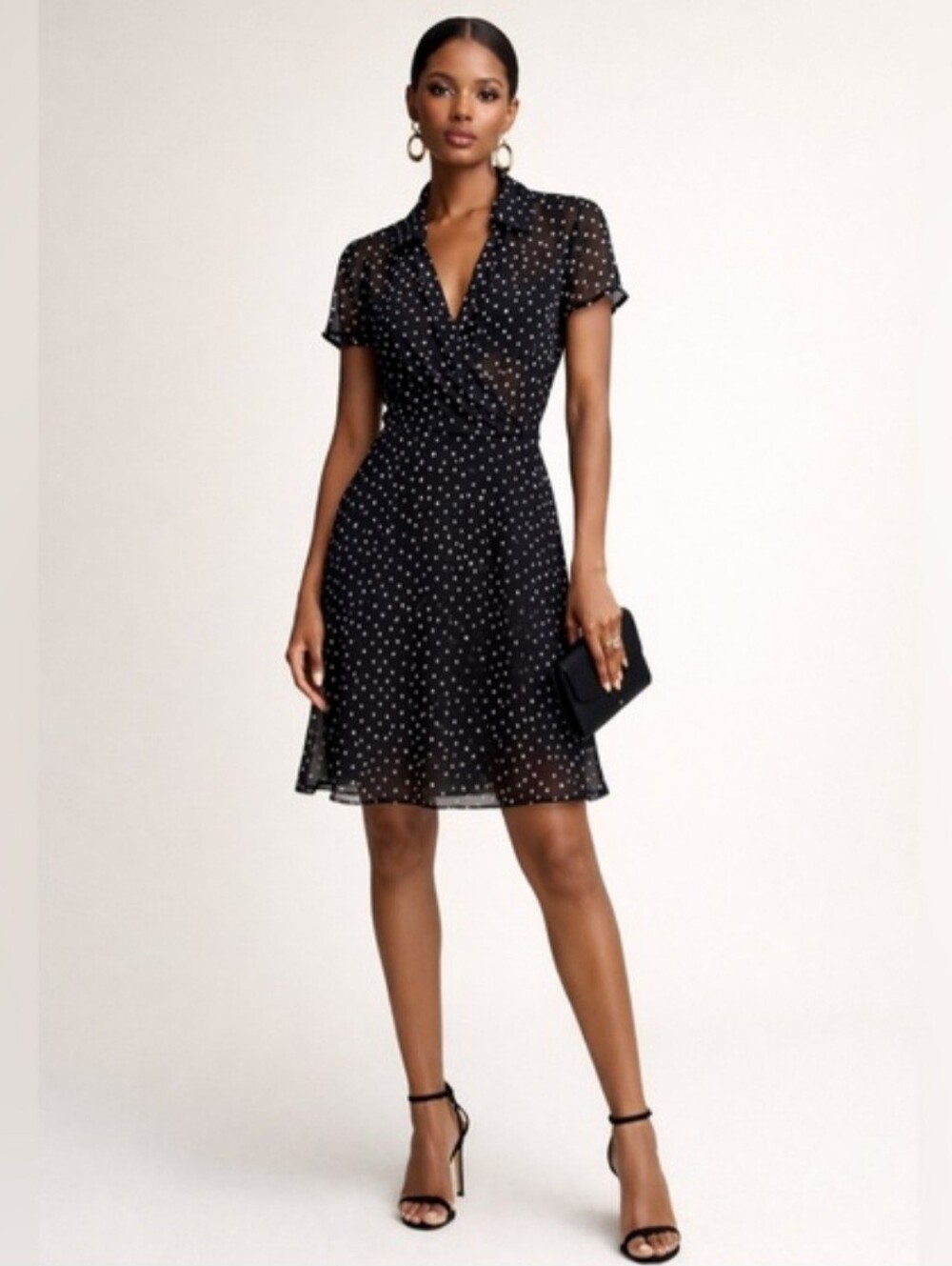 MSK Black and White Polka Dot Midi Dress